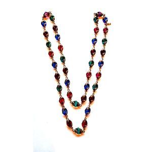 Vintage Swarovski Multicolor Glass 18 inch Long Necklace Gold Tone Twist